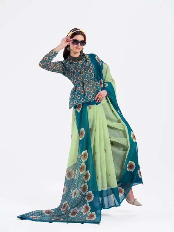 Digital_Print_Cotton_Linen_Saree_With_Unstitched_Blouse_Piece