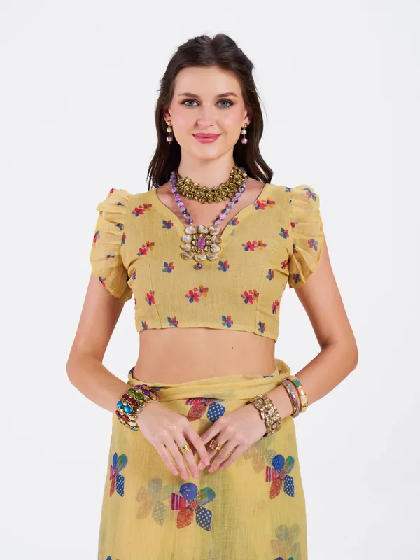 Digital_Print_Cotton_Linen_Saree_With_Unstitched_Blouse_Piece