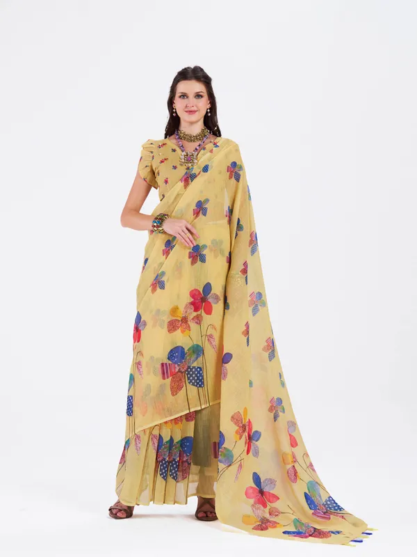 Digital_Print_Cotton_Linen_Saree_With_Unstitched_Blouse_Piece