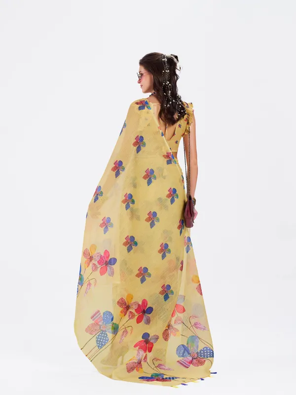 Digital_Print_Cotton_Linen_Saree_With_Unstitched_Blouse_Piece