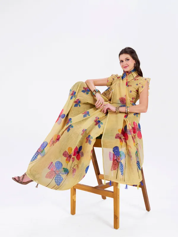 Digital_Print_Cotton_Linen_Saree_With_Unstitched_Blouse_Piece