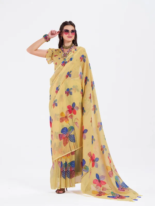 Digital_Print_Cotton_Linen_Saree_With_Unstitched_Blouse_Piece