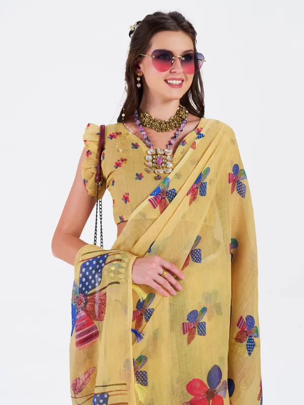 Digital_Print_Cotton_Linen_Saree_With_Unstitched_Blouse_Piece