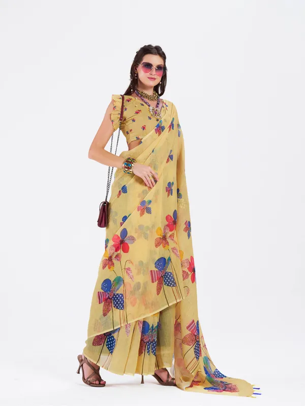 Digital_Print_Cotton_Linen_Saree_With_Unstitched_Blouse_Piece