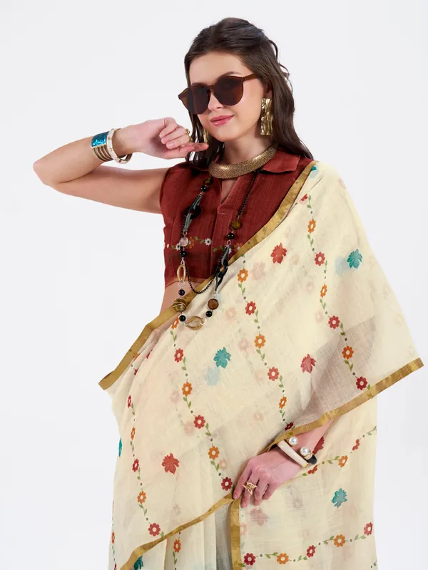 Digital_Print_Cotton_Linen_Saree_With_Unstitched_Blouse_Piece