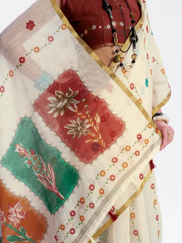 Digital_Print_Cotton_Linen_Saree_With_Unstitched_Blouse_Piece