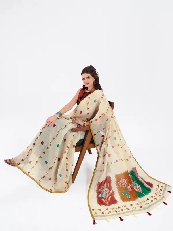Digital_Print_Cotton_Linen_Saree_With_Unstitched_Blouse_Piece