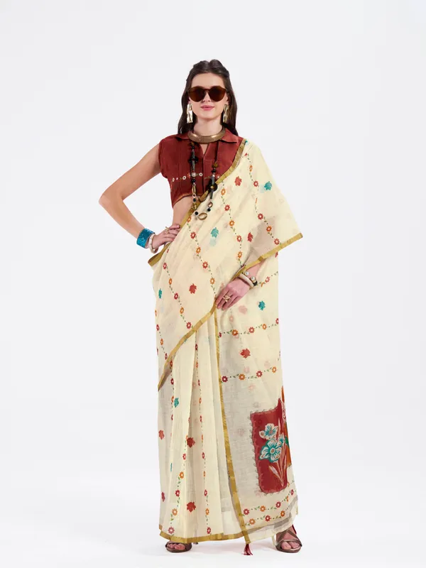 Digital_Print_Cotton_Linen_Saree_With_Unstitched_Blouse_Piece