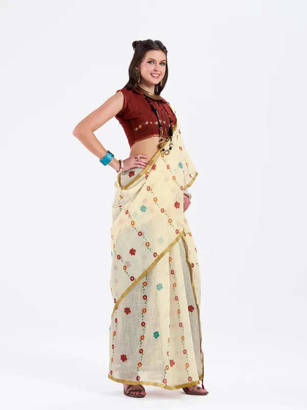 Digital_Print_Cotton_Linen_Saree_With_Unstitched_Blouse_Piece
