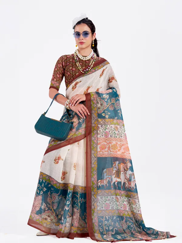 Digital_Print_Cotton_Linen_Saree_With_Unstitched_Blouse_Piece