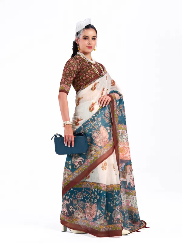 Digital_Print_Cotton_Linen_Saree_With_Unstitched_Blouse_Piece