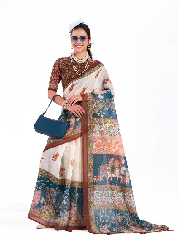 Digital_Print_Cotton_Linen_Saree_With_Unstitched_Blouse_Piece