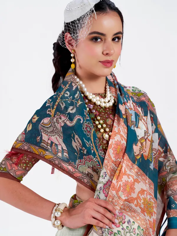 Digital_Print_Cotton_Linen_Saree_With_Unstitched_Blouse_Piece