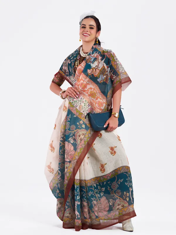 Digital_Print_Cotton_Linen_Saree_With_Unstitched_Blouse_Piece