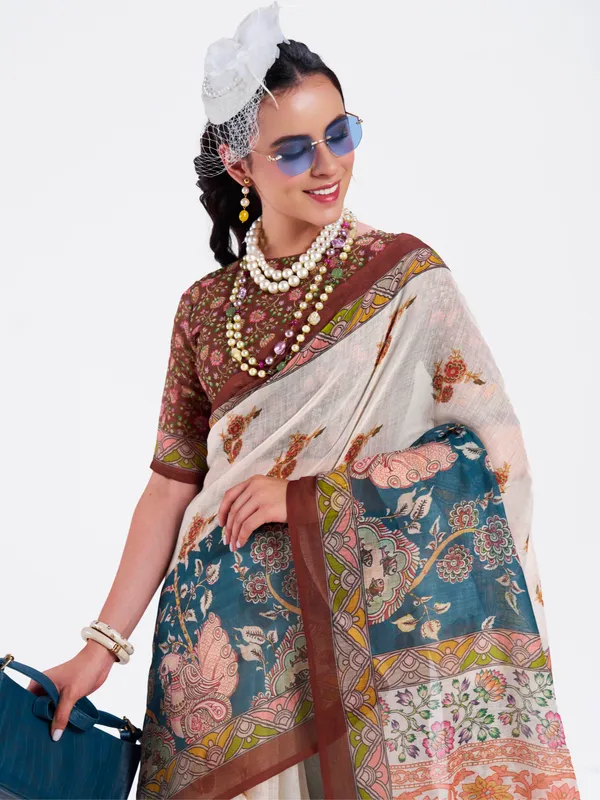 Digital_Print_Cotton_Linen_Saree_With_Unstitched_Blouse_Piece