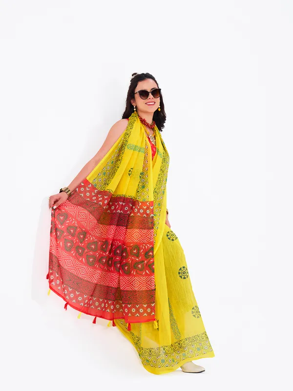 Digital_Print_Cotton_Linen_Saree_With_Unstitched_Blouse_Piece