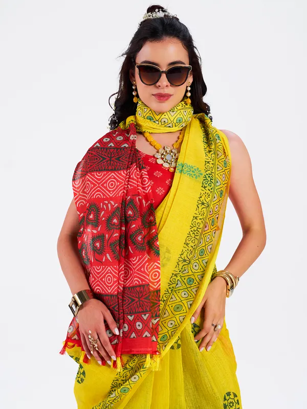 Digital_Print_Cotton_Linen_Saree_With_Unstitched_Blouse_Piece