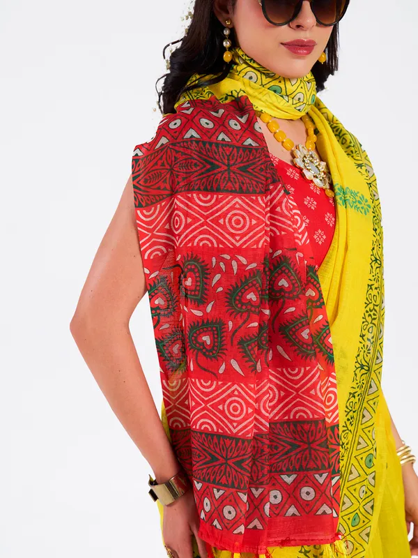 Digital_Print_Cotton_Linen_Saree_With_Unstitched_Blouse_Piece