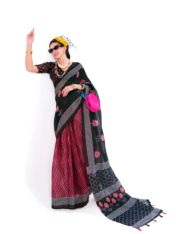 Digital_Print_Cotton_Linen_Saree_With_Unstitched_Blouse_Piece
