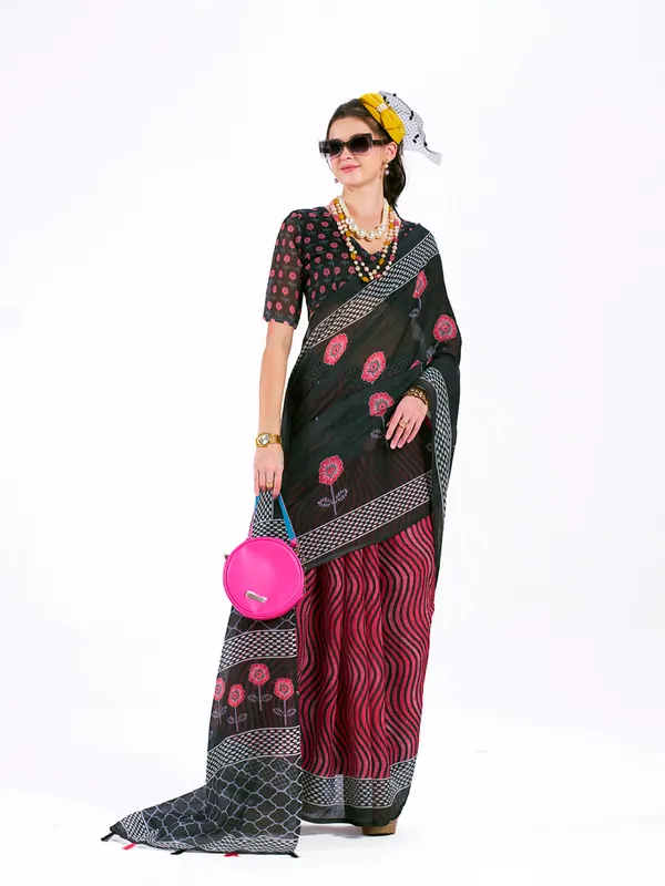 Digital_Print_Cotton_Linen_Saree_With_Unstitched_Blouse_Piece