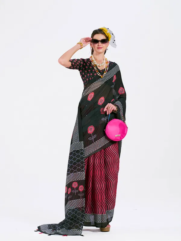 Digital_Print_Cotton_Linen_Saree_With_Unstitched_Blouse_Piece