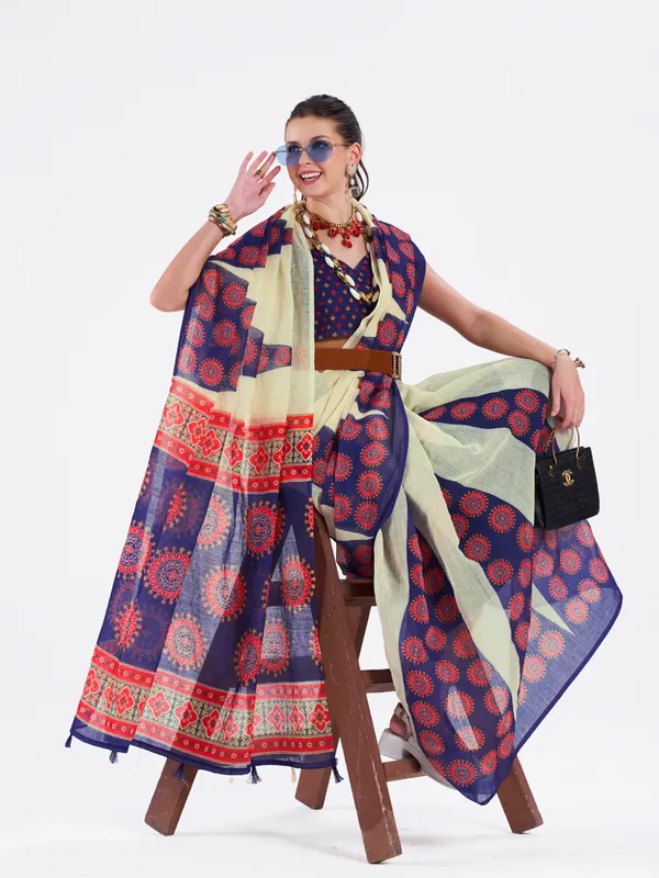 Digital_Print_Cotton_Linen_Saree_With_Unstitched_Blouse_Piece