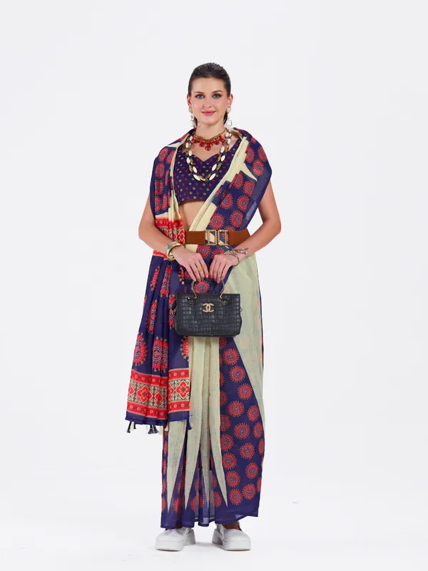 Digital_Print_Cotton_Linen_Saree_With_Unstitched_Blouse_Piece