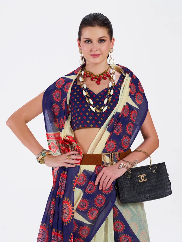 Digital_Print_Cotton_Linen_Saree_With_Unstitched_Blouse_Piece