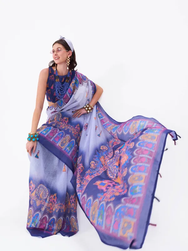 Digital_Print_Cotton_Linen_Saree_With_Unstitched_Blouse_Piece