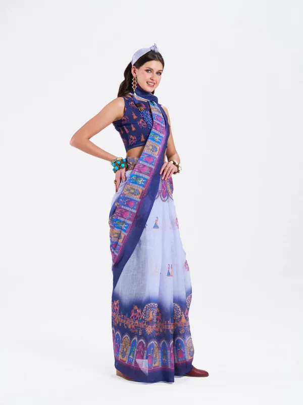 Digital_Print_Cotton_Linen_Saree_With_Unstitched_Blouse_Piece