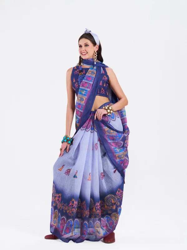 Digital_Print_Cotton_Linen_Saree_With_Unstitched_Blouse_Piece