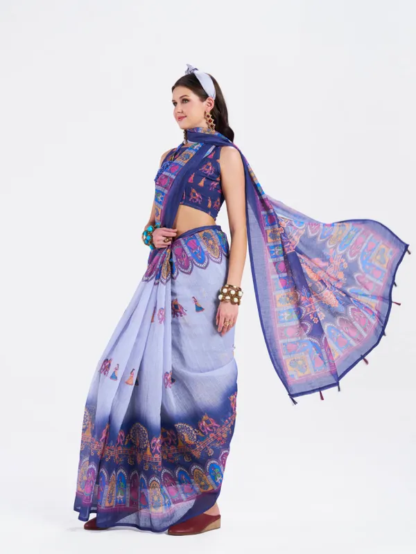 Digital_Print_Cotton_Linen_Saree_With_Unstitched_Blouse_Piece