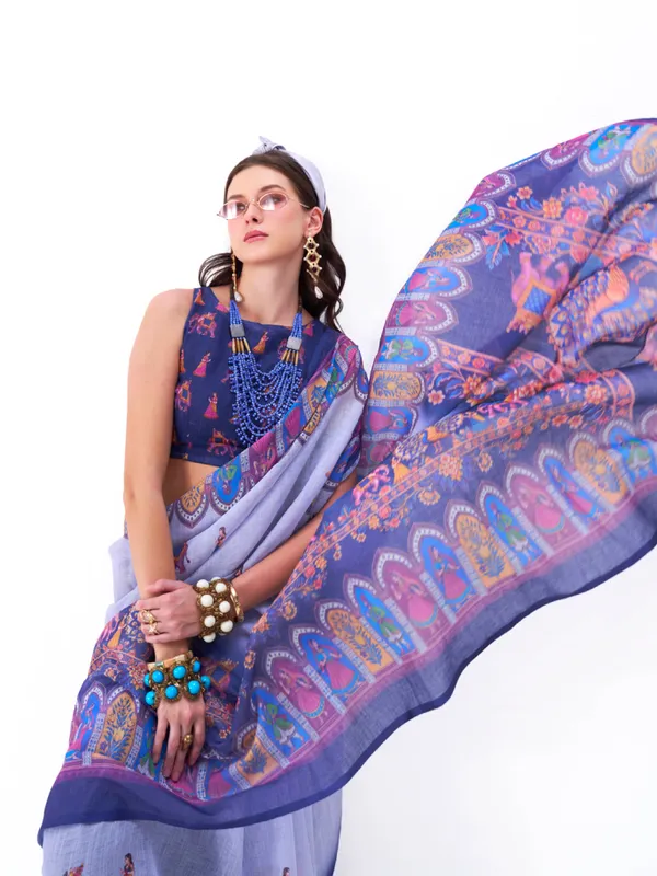 Digital_Print_Cotton_Linen_Saree_With_Unstitched_Blouse_Piece