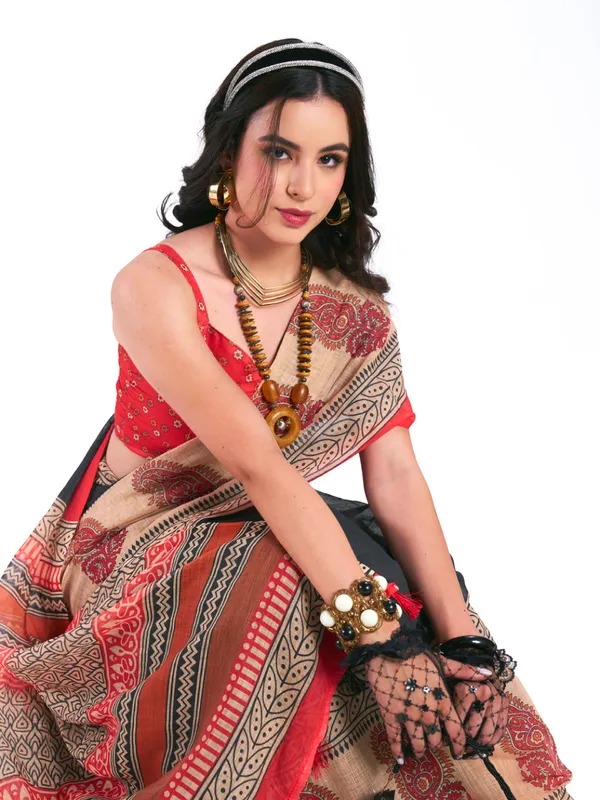 Digital_Print_Cotton_Linen_Saree_With_Unstitched_Blouse_Piece