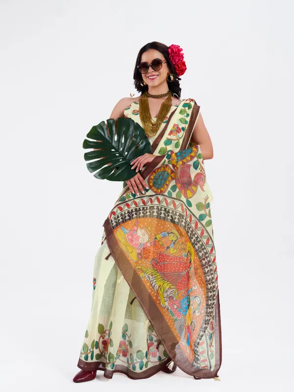Digital_Print_Cotton_Linen_Saree_With_Unstitched_Blouse_Piece