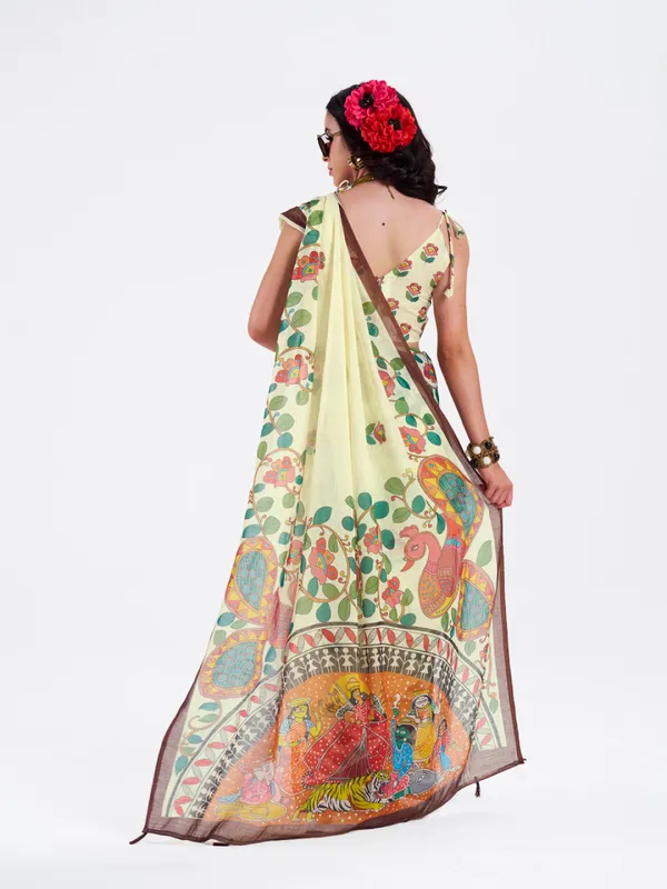 Digital_Print_Cotton_Linen_Saree_With_Unstitched_Blouse_Piece