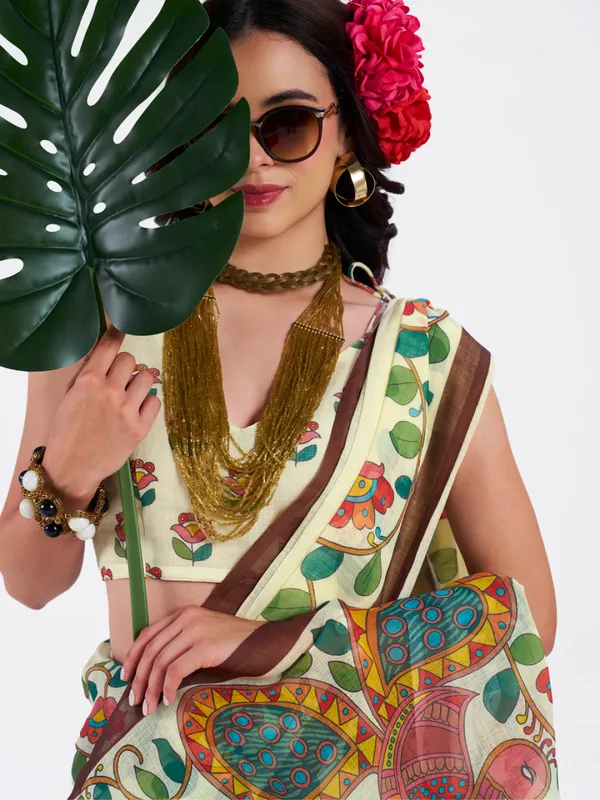 Digital_Print_Cotton_Linen_Saree_With_Unstitched_Blouse_Piece