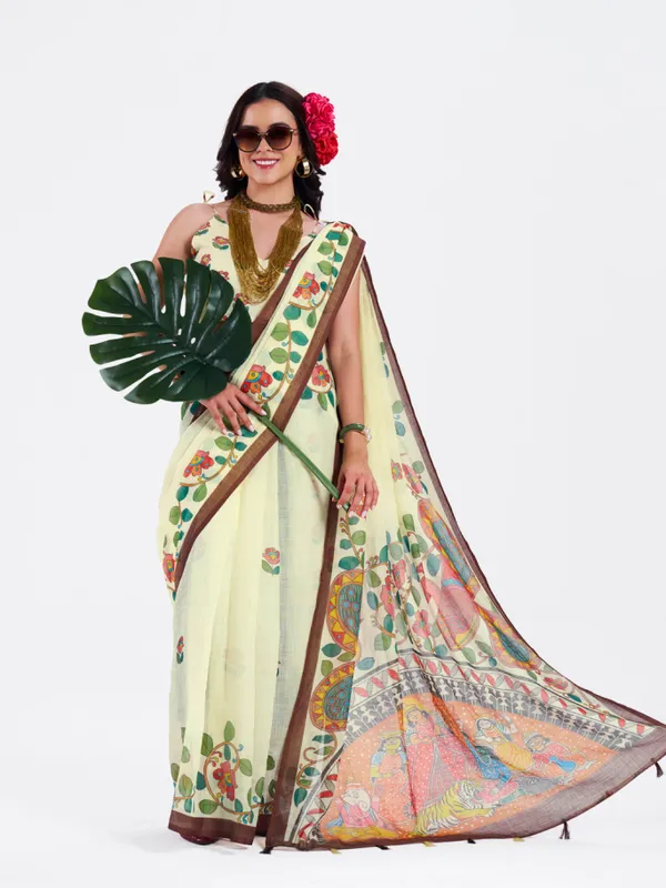 Digital_Print_Cotton_Linen_Saree_With_Unstitched_Blouse_Piece