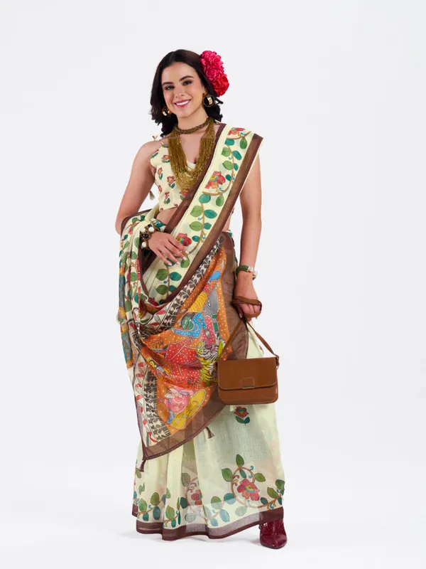 Digital_Print_Cotton_Linen_Saree_With_Unstitched_Blouse_Piece