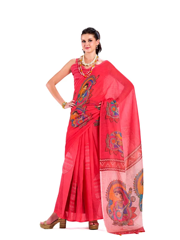 Digital_Print_Cotton_Linen_Saree_With_Unstitched_Blouse_Piece