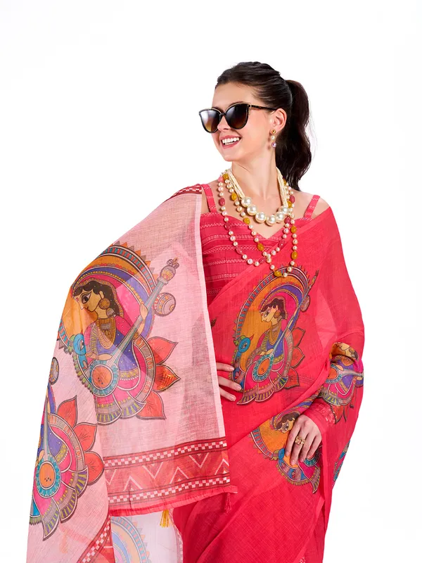 Digital_Print_Cotton_Linen_Saree_With_Unstitched_Blouse_Piece