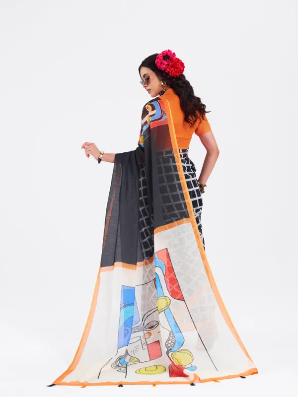 Digital_Print_Cotton_Linen_Saree_With_Unstitched_Blouse_Piece