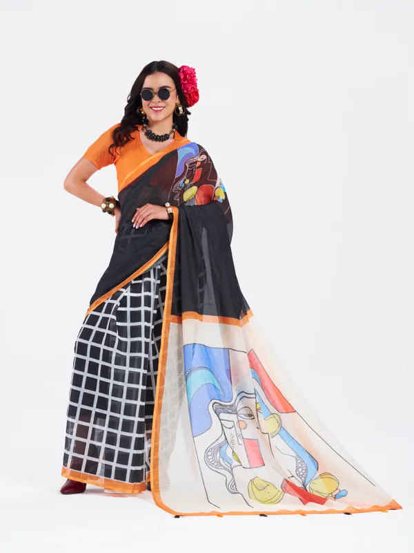 Digital_Print_Cotton_Linen_Saree_With_Unstitched_Blouse_Piece