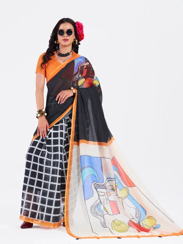 Digital_Print_Cotton_Linen_Saree_With_Unstitched_Blouse_Piece