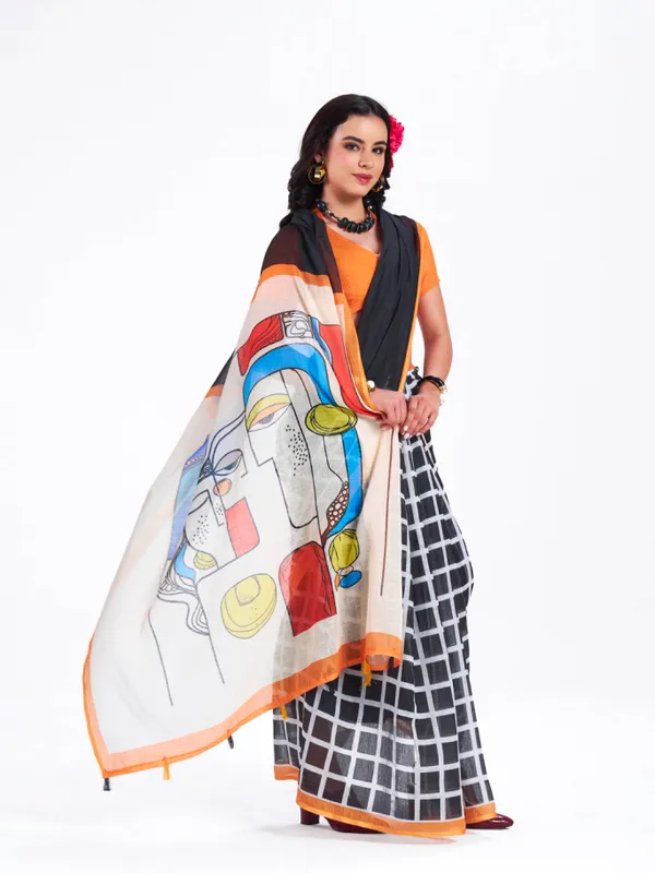 Digital_Print_Cotton_Linen_Saree_With_Unstitched_Blouse_Piece