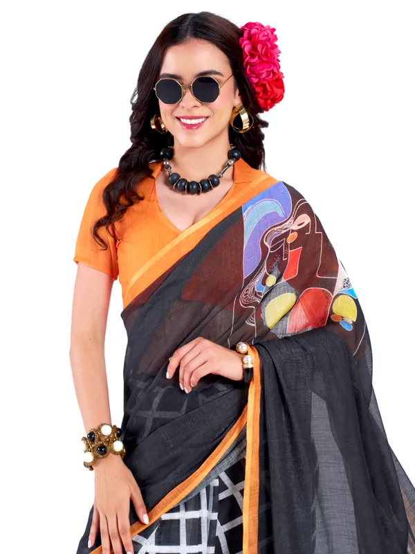 Digital_Print_Cotton_Linen_Saree_With_Unstitched_Blouse_Piece