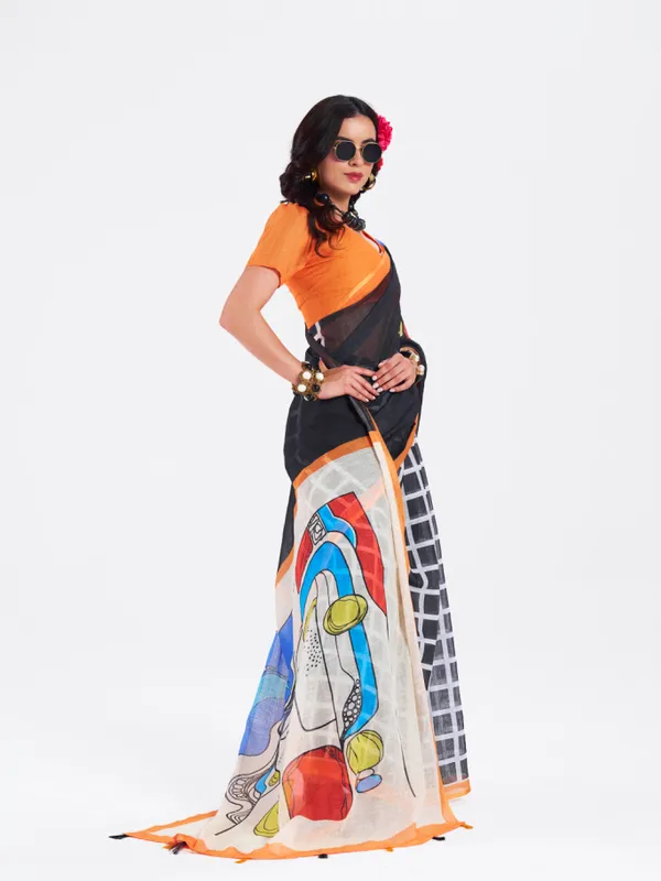 Digital_Print_Cotton_Linen_Saree_With_Unstitched_Blouse_Piece