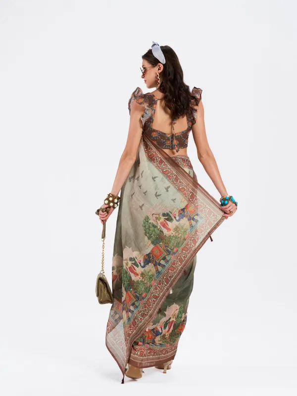 Digital_Print_Cotton_Linen_Saree_With_Unstitched_Blouse_Piece