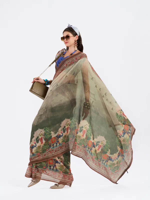 Digital_Print_Cotton_Linen_Saree_With_Unstitched_Blouse_Piece
