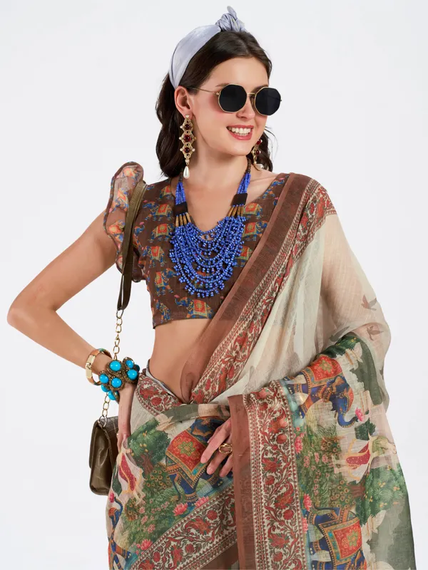Digital_Print_Cotton_Linen_Saree_With_Unstitched_Blouse_Piece